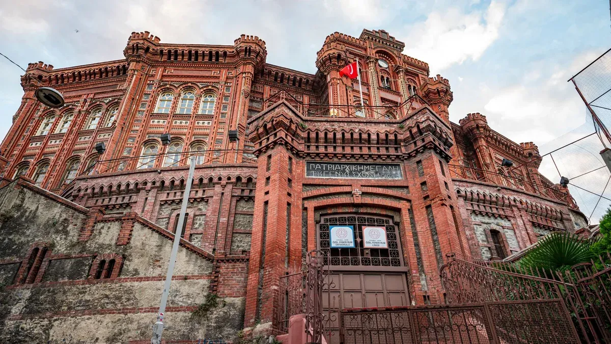 Exterior view of the historic Phanar Greek Orthodox College in Istanbul, Turkey.